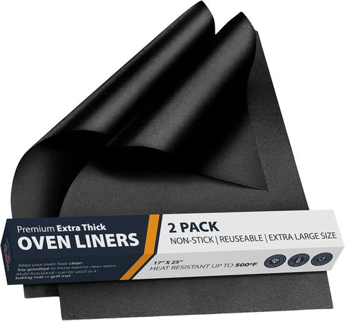 Heavy Duty Oven Liners by [Brand Name] - Non-Stick, Reusable Mats 17”x25” | BPA & PFOA Free Kitchen Accessory (Black)