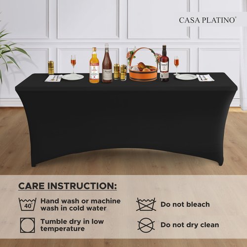 Casa Platino Spandex Tablecloths Rectangular - 2 Pack 8FT Black Table Cloth for Rectangular Fitted Folding Tables, Wrinkle Resistant, Stretchable Table Covers for Party, Wedding, Cocktail & Birthday