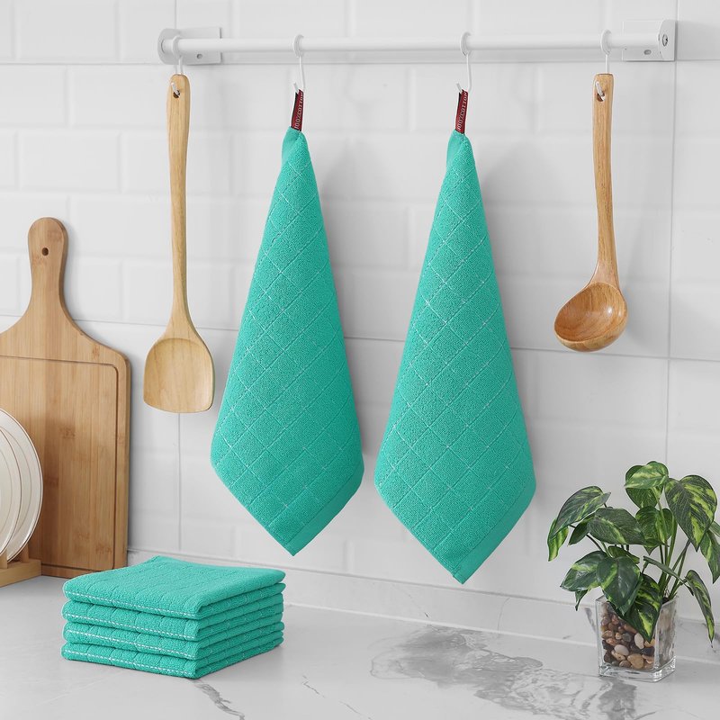 Homaxy 100% Cotton Terry Kitchen Dish Cloths, Ultra Soft and Absorbent Dish Towels for Kitchen, Suitable for Drying and Washing Dishes, 8 Pack, 12 x 12 Inches, Turquoise