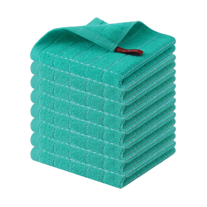 Homaxy 100% Cotton Terry Kitchen Dish Cloths, Ultra Soft and Absorbent Dish Towels for Kitchen, Suitable for Drying and Washing Dishes, 8 Pack, 12 x 12 Inches, Turquoise