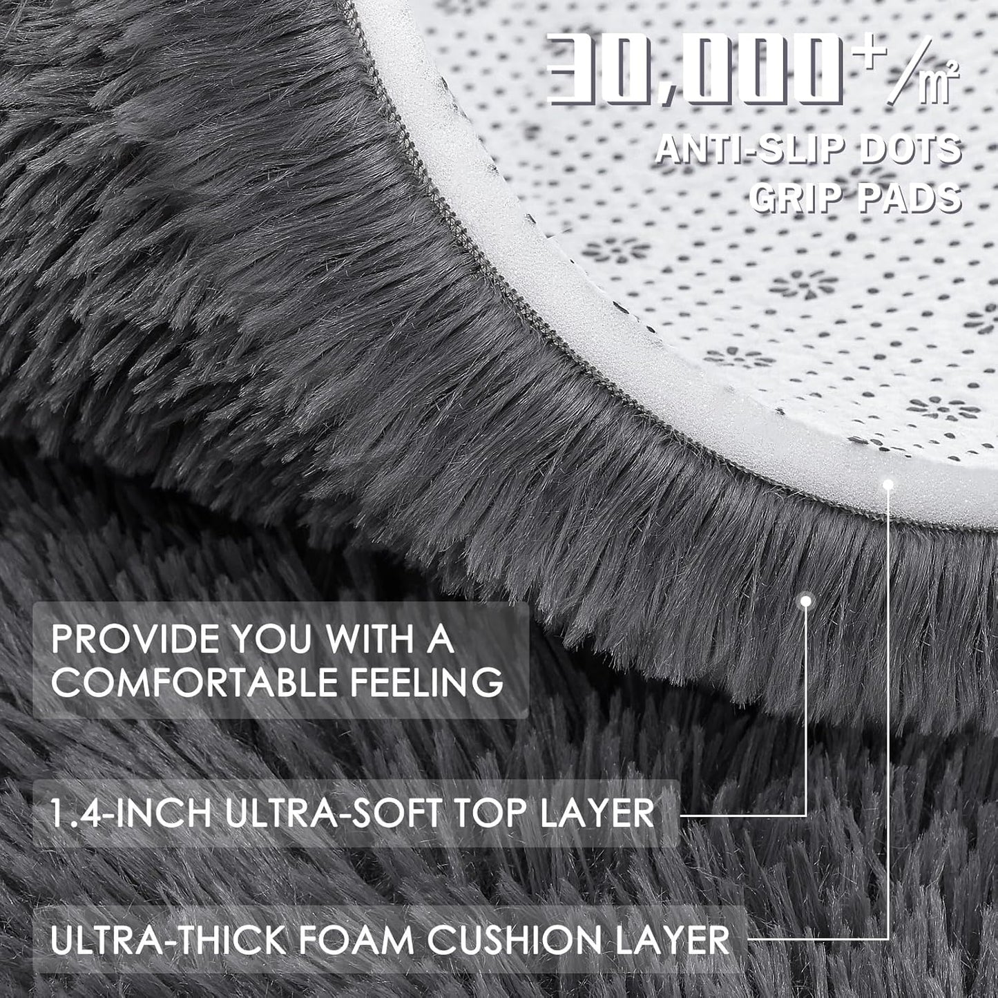 OLANLY Area Rugs - Soft Fluffy Shaggy Indoor Carpet for Living Room & Bedroom | 4x5.9 ft Grey