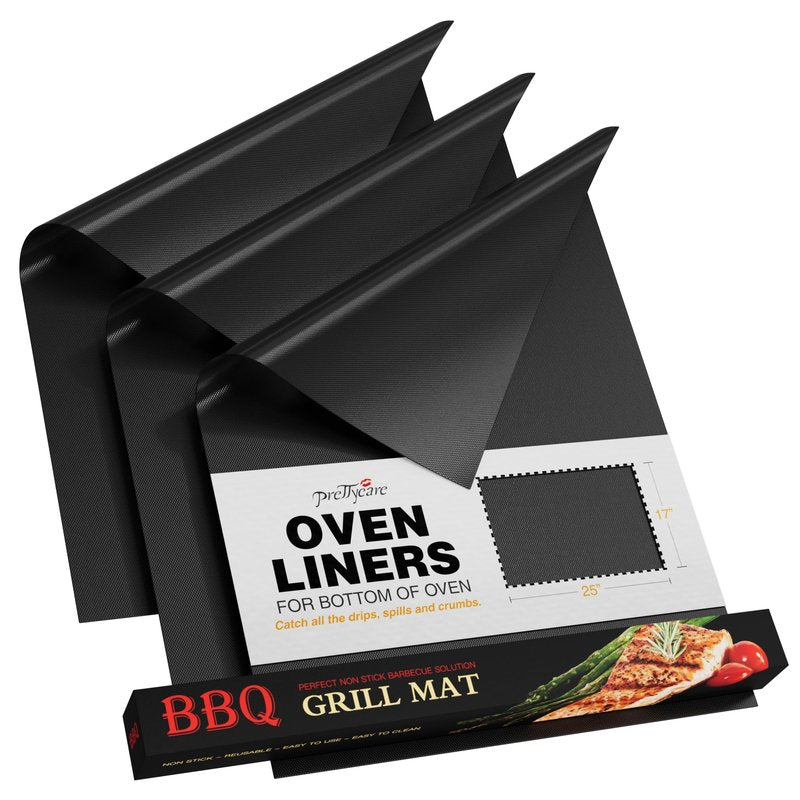 PrettyCare Oven Liners for Bottom of Oven - 3 Pack Large Heavy Duty Mats, 16.25”x23” Non-Stick Reusable Liner for Electric, Gas, Toasters, Grills - BPA & PFOA Free Kitchen Accessory to Keep It Clean