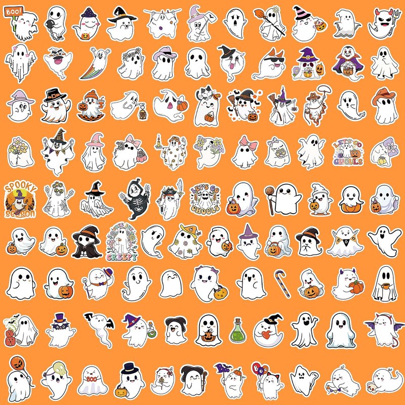 JULBEAR 200 PCS Ghost Stickers Cute Halloween Ghost Sticker Self-Adhesive White Ghost Label Decal for Craft Laptops Water Bottles and Envelopes Seal