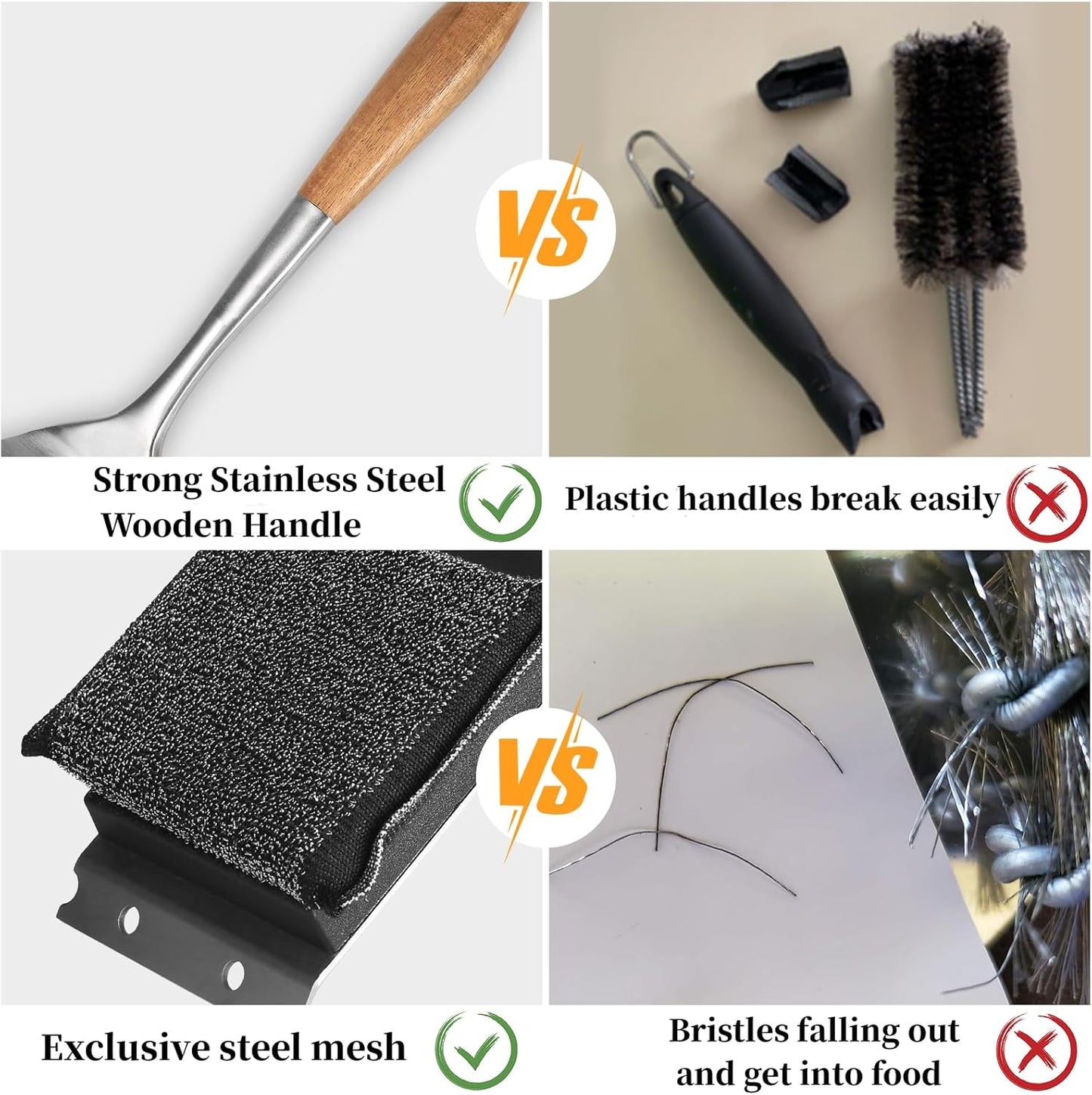 XUDKAKAIXIN Grill Brush - Bristle-Free Design with Replacement Head | Safe & Efficient for Cast Iron & Stainless Steel Grates