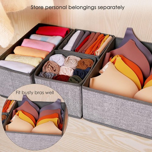 Criusia Foldable Underwear Drawer Organizer - Closet Dividers for Clothes & Socks (6 Bins, Gray)