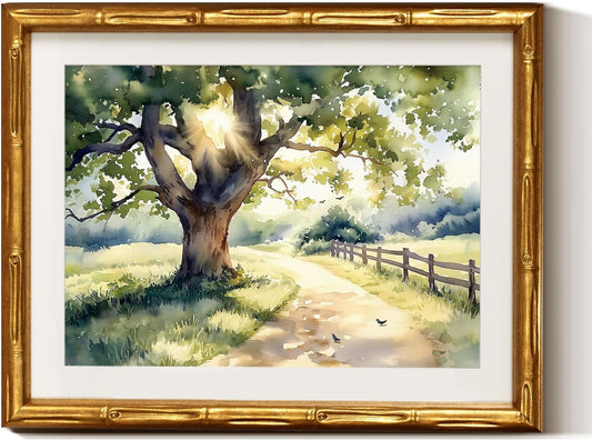 VIYYIEA Bamboo Detail Design Wall Art - Vintage Gold Framed Landscape Decor | 11 x 14 Inch