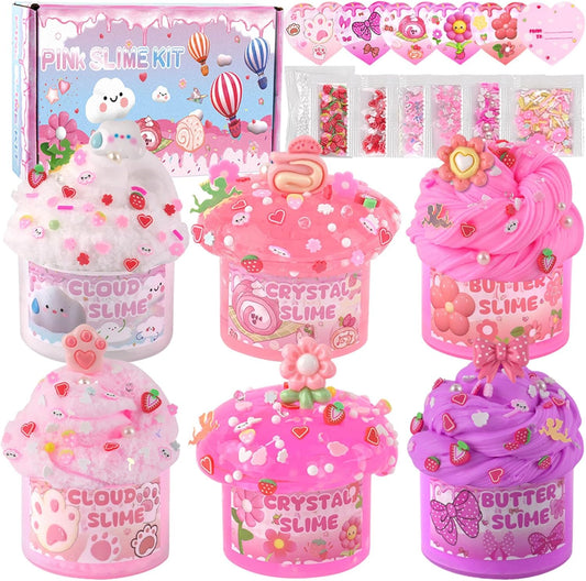 Skiennix 6 Pack Slime Set - Pink Cloud Slime Kit for Kids Ages 8-12 | Perfect Birthday Party Goodie Bag Stuffers
