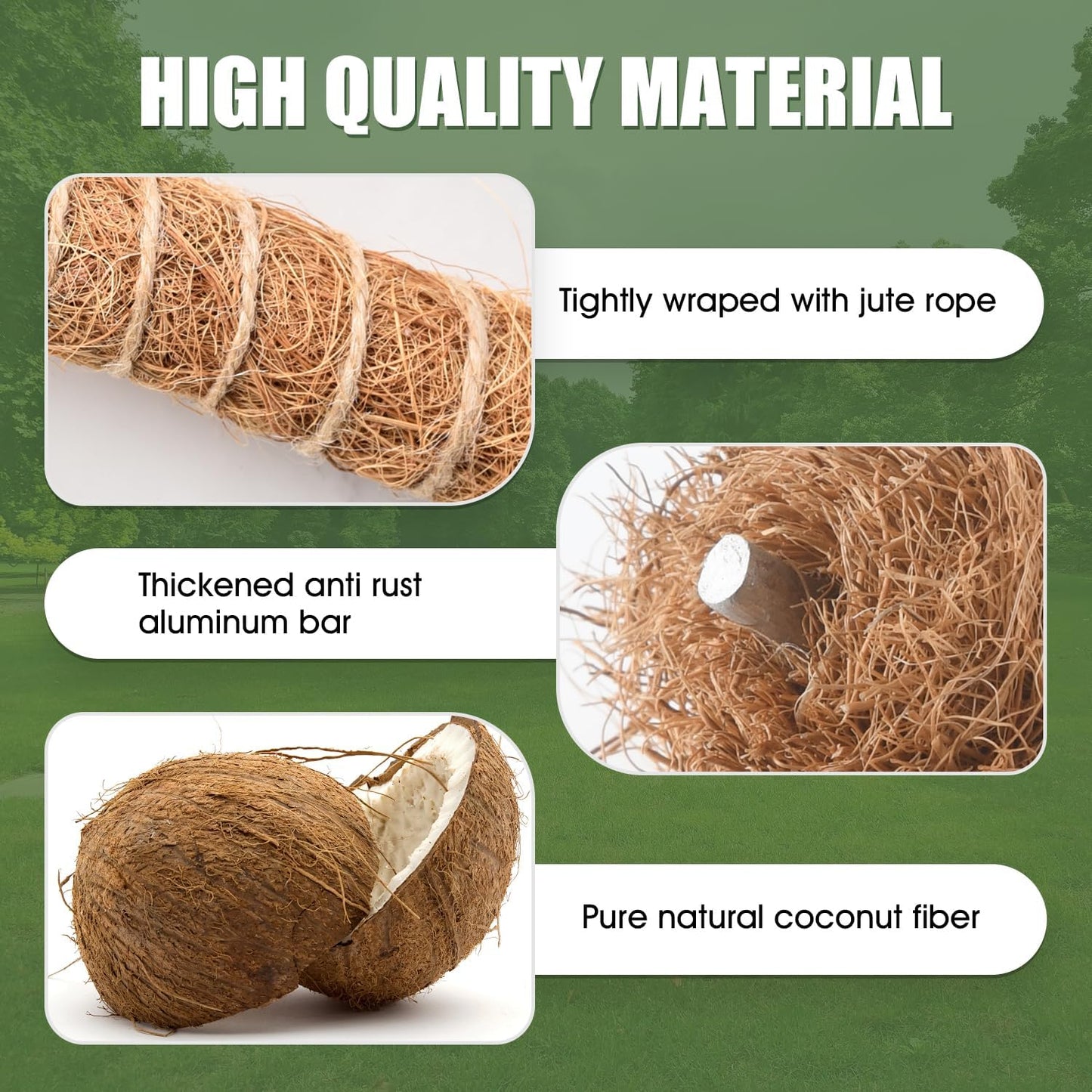 Skiennix 63-Inch Bendable Moss Pole - Handmade Coco Coir Support for Climbing Plants