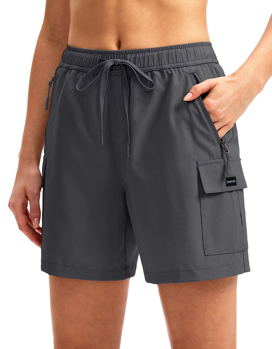 SANTINY Women's 5''/ 7''/9'' Hiking Cargo Shorts Quick Dry Lightweight Summer Shorts for Women Athletic Golf Zipper Pockets(Dark Grey_M)