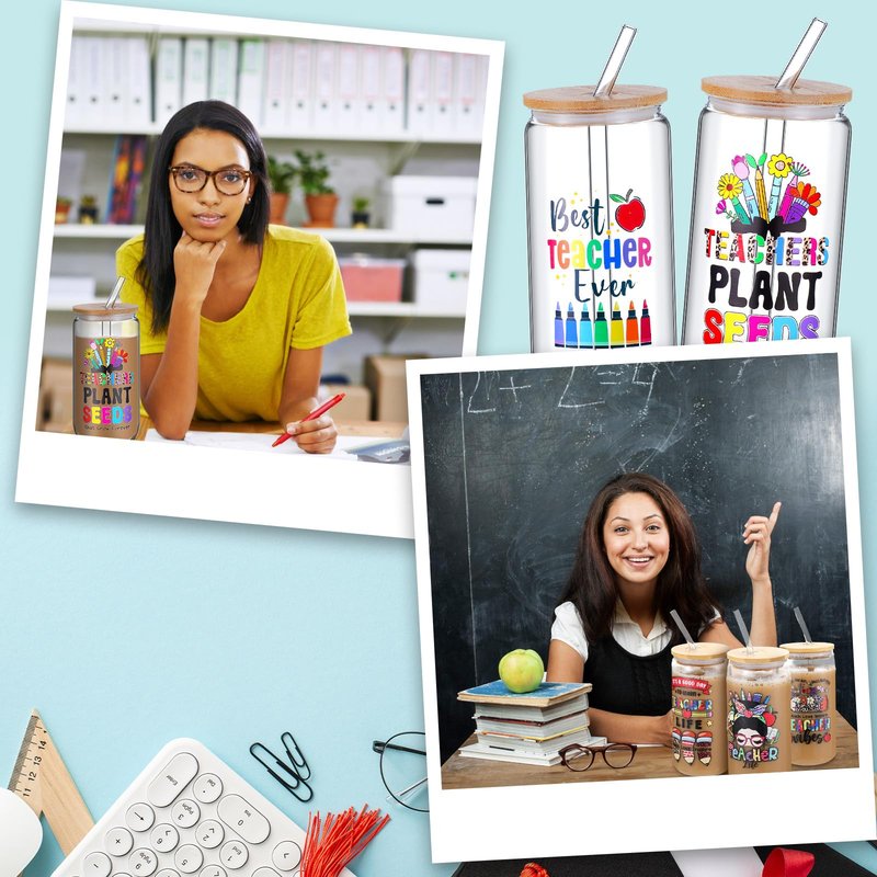 Uiifan 6 Pack 2026 Graduation Glass Cup Teacher Appreciation Gifts Bulk with Lids and Straws 16oz Drinking Drinkware Glasses Coffee Mugs Female Graduate Presents for Teacher