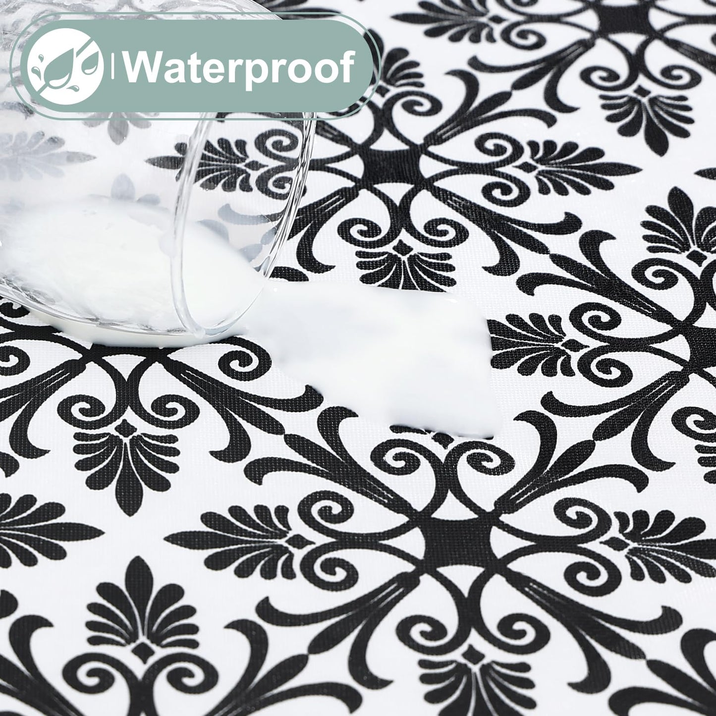 misaya Sqaure Vinyl Table Cloth, Elastic Fitted Flannel Backed Tablecloth, 100% Waterproof Plastic Table Cover Fits Folding Tables for Picnic, Camping, Outdoor (Black, 34" x 34")