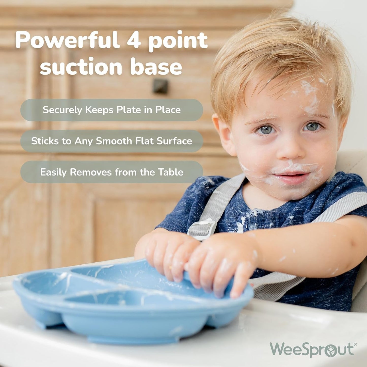 WeeSprout Suction Plates - 100% Silicone Dinnerware for Babies & Toddlers | Divided Design, 3 Pack