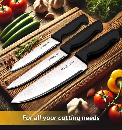 HENKELIVING Knife Set, 6-Piece Kitchen Knife Set, German High Carbon Stainless Steel, Durable & Easy Clean Knife Block, Black