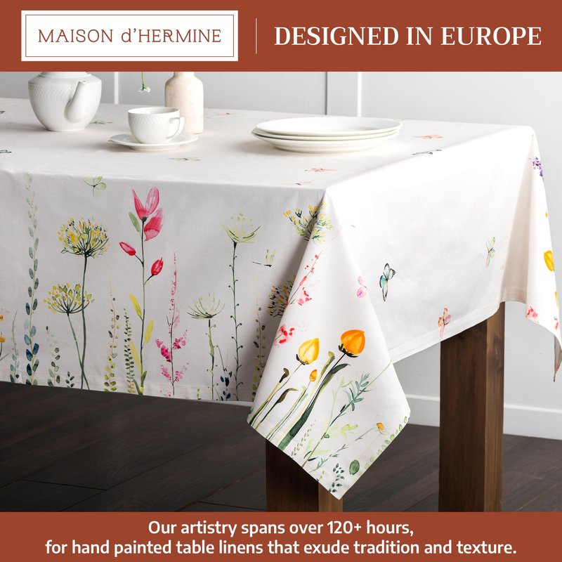 Maison d' Hermine Table Cloth Rectangle Table 100% Cotton 60 x 90 Inches Tablecloth Reusable Decorative for Dining Kitchen Room Farmhouse Home Gifts for Mothers Day Spring Summer - Botanical Fresh
