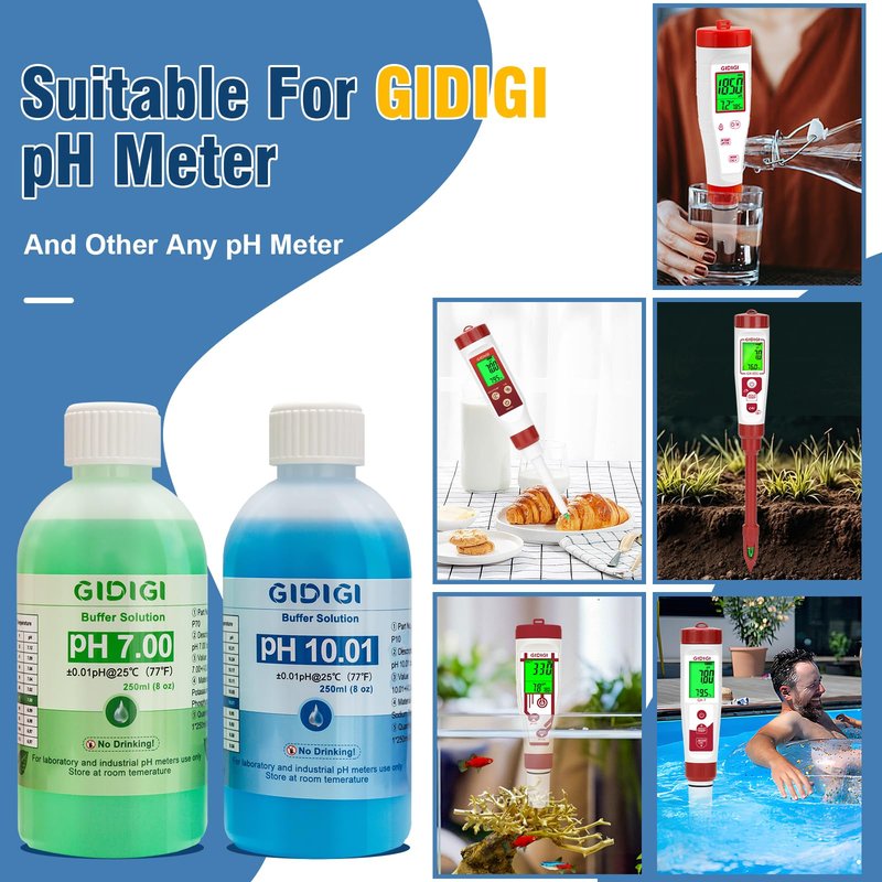 pH Meter Calibration Solution Kit,Includes pH 7.00, 10.01 and Electrode Protection,pH Calibration Buffer 250ml*2,Probe KCL Storage 30ml*1, pH Meter Accessories