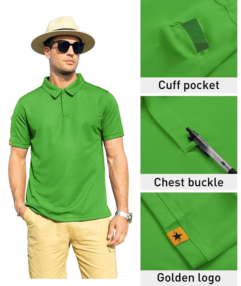 ZITY Mens Polo Shirt Short Sleeve Sports Tactical T-Shirt Athletic Golf Polos Daily Casual Stylish Collared Shirts for Men Neon Green X-Large