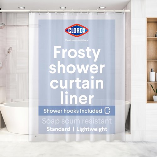 Clorox Shower Curtain Liner - Premium Waterproof 4g PEVA with Weighted Magnets | Standard Size 70" x 72", Frosty