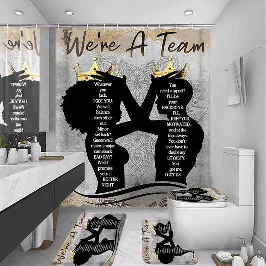 Skiennix Black King Queen Shower Curtain Set - Inspirational Quotes Bathroom Decor | 4-Piece Waterproof Fabric