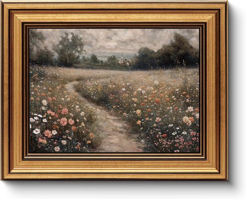 HUARCEY Vintage Gold Framed Wall Art - Floral Painting Prints for Living Room | 8"x10" Decor