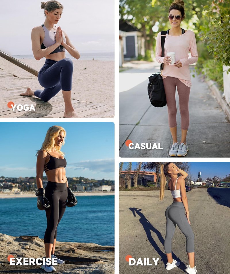 GAYHAY Capri Leggings for Women with Pockets - High Waisted Tummy Control Soft Yoga Pants for Workout Running Cycling White