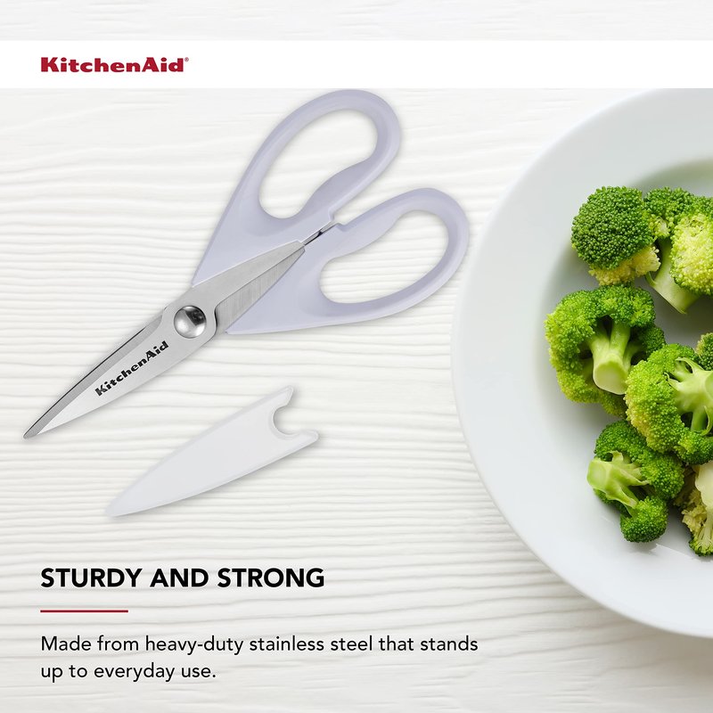 KitchenAid All Purpose Kitchen Shears with Protective Sheath Durable Stainless Steel Scissors,Dishwasher Safe,Soft Grip Comfort Handle,8.72 Inch,Lavendar Cream,(Pack of 2)