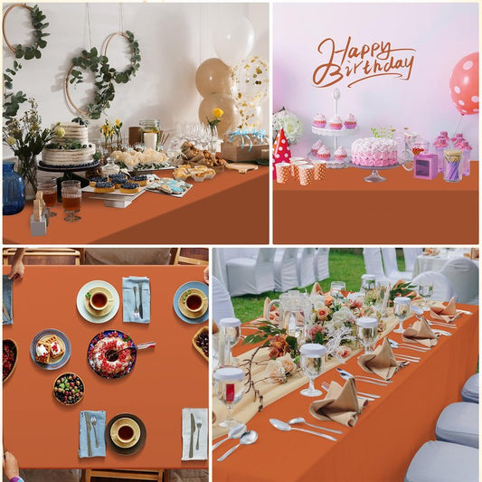 YIDAKO 3Pcs Orange Tablecloths for Rectangle Tables,Disposable Plastic Table Cloth,Waterproof Table Cover for Fall Thanksgiving Harvest Birthdays Weddings Party Decorations,54 x 108 Inch