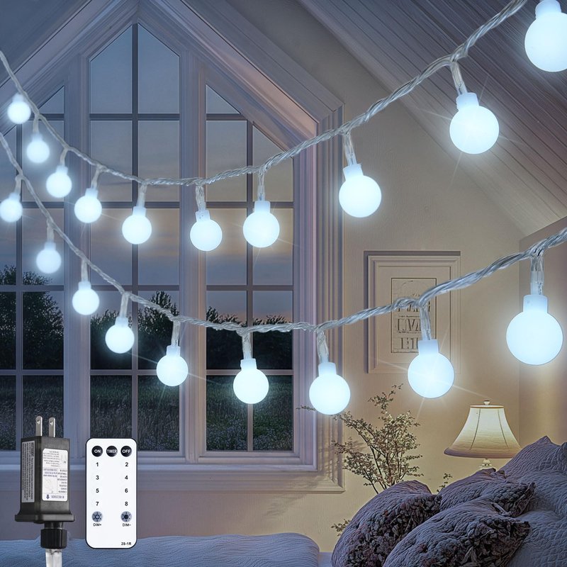 JMEXSUSS 100ft Globe String Lights Indoor Outdoor Waterproof, 200 LED White Christmas Fairy Lights Plug in with Remote, Connectable Hanging Lights for Bedroom Patio Holiday Tree Party Christmas Decor