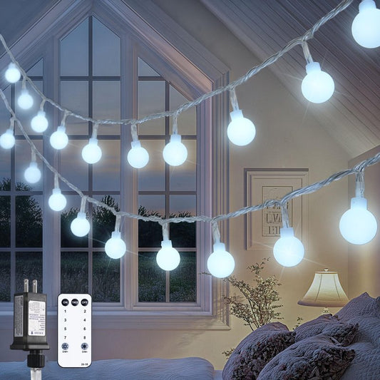 JMEXSUSS 100ft Globe String Lights Indoor Outdoor Waterproof, 200 LED White Christmas Fairy Lights Plug in with Remote, Connectable Hanging Lights for Bedroom Patio Holiday Tree Party Christmas Decor