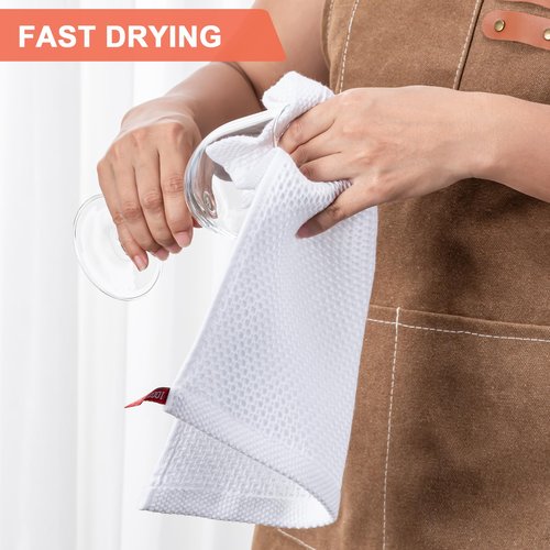 BOOMIBOO 6-Pack Kitchen Dish Cloths, 100% Cotton Waffle Weave, Ultra Soft Absorbent, Quick Drying Dish Towels, 12x12 Inches,White