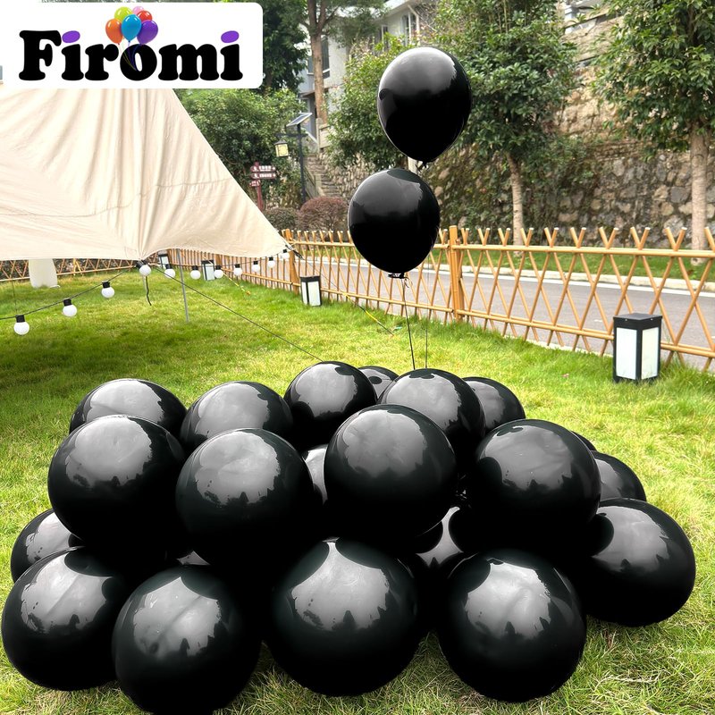 Firomi Black Balloons 12-inch 100 Pack Big Helium Round Black Metallic Thicken Latex Balloon for Birthday Party Balloons (with 3 Ribbons)