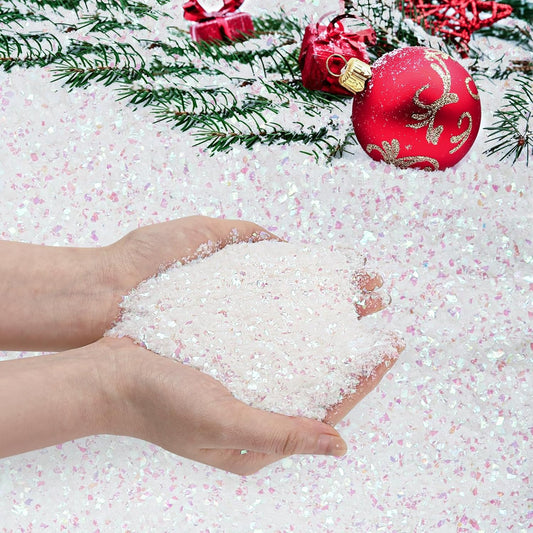 Skiennix 10.5oz Artificial Flake Snow - Sparkling Fake Snow Powder for Holiday Crafts & Decorations
