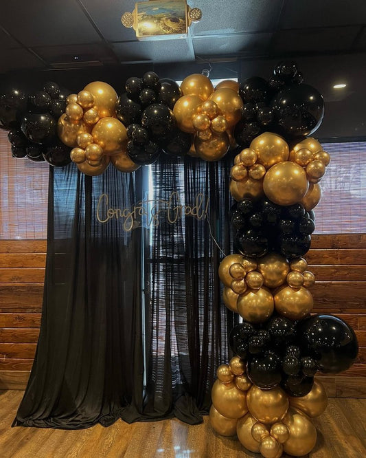 Bezente Black Gold Balloons Garland Kit, 100Pcs Black Gold Metallic Chrome and Gold Confetti Balloons Arch with Tape for New Year 2026,Wedding, Birthday,Graduation,Special Events Party Decoration