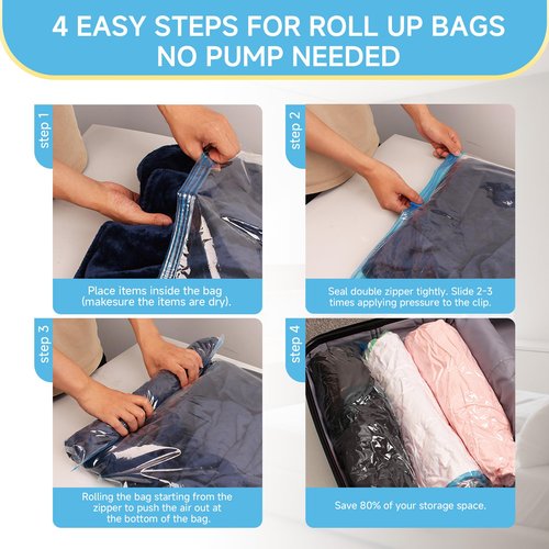Compression Bags for Travel - Travel Essentials - 25 Pack Space Saver Bags - No Vacuum Needed - Compression Packing Bags for Cruise Accessories