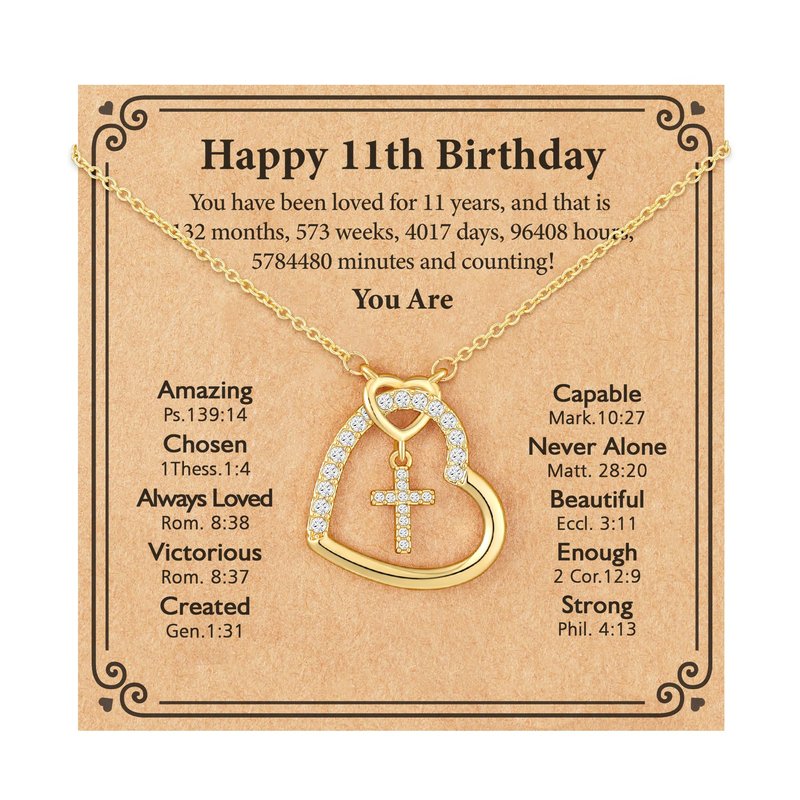 ESPVO 7 Year Old Girl Birthday Gift Happy 7th Seven Yr Cross Heart Necklace Jewelry Presents Stuff Decorations for Girls