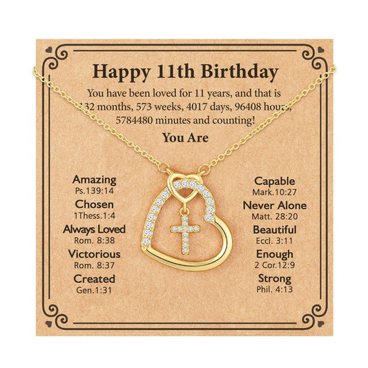 ESPVO 7 Year Old Girl Birthday Gift Happy 7th Seven Yr Cross Heart Necklace Jewelry Presents Stuff Decorations for Girls