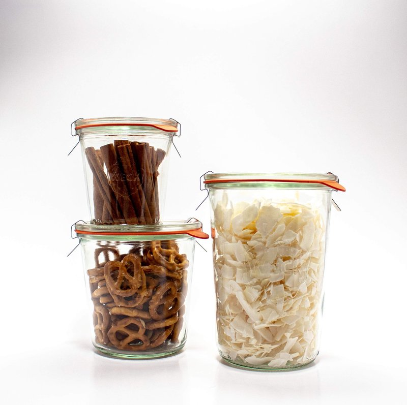 Weck Canning Jars 743 - Weck Mold Jar Made of Transparent Glass - Eco-Friendly Canning Jar - Food Storage Container with Lid Airtight - 3/4 Liter Tall Jar Includes (1 Jar, Glass Lid & Wooden Lid)