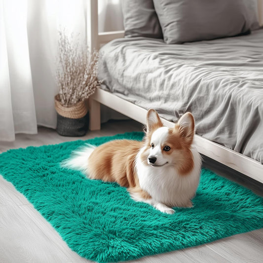OLANLY Small Bedside Rug - Soft Fluffy Shaggy Indoor Carpet for Bedroom & Living Room | Teal Green