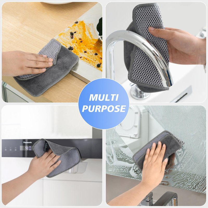 KinHwa Kitchen Washcloths for Dishes Absorbent Microfiber Dish Cloths Quick Dry Dish Rags with Poly Scour Scrub Side Ideal for Kitchen Cleaning (Gray, 7inchx7inch 9 Pack)