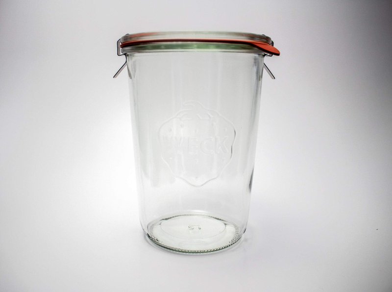 Weck Canning Jars 743 - Weck Mold Jar Made of Transparent Glass - Eco-Friendly Canning Jar - Food Storage Container with Lid Airtight - 3/4 Liter Tall Jar Includes (1 Jar, Glass Lid & Wooden Lid)
