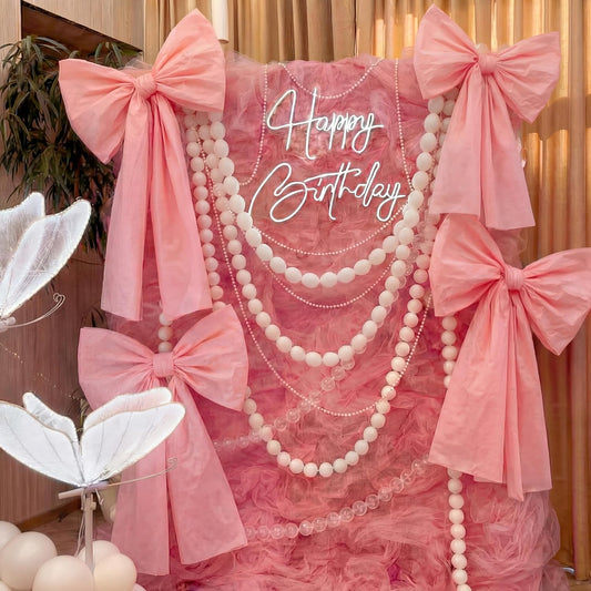 Pink Bow Birthday Decorations Set - 4 DIY Giant Wall Bows & 100 Link Balloons for Cute Party Decor