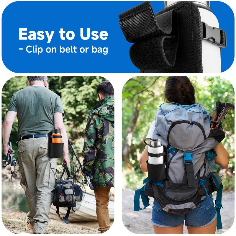 Xxerciz Water Bottle Carrier Holder with Belt Clip, Nylon Water Bottle Sleeve Insulated Beverage Bottle Pouch Bag for Walking Hiking Traveling (Belt Loops)