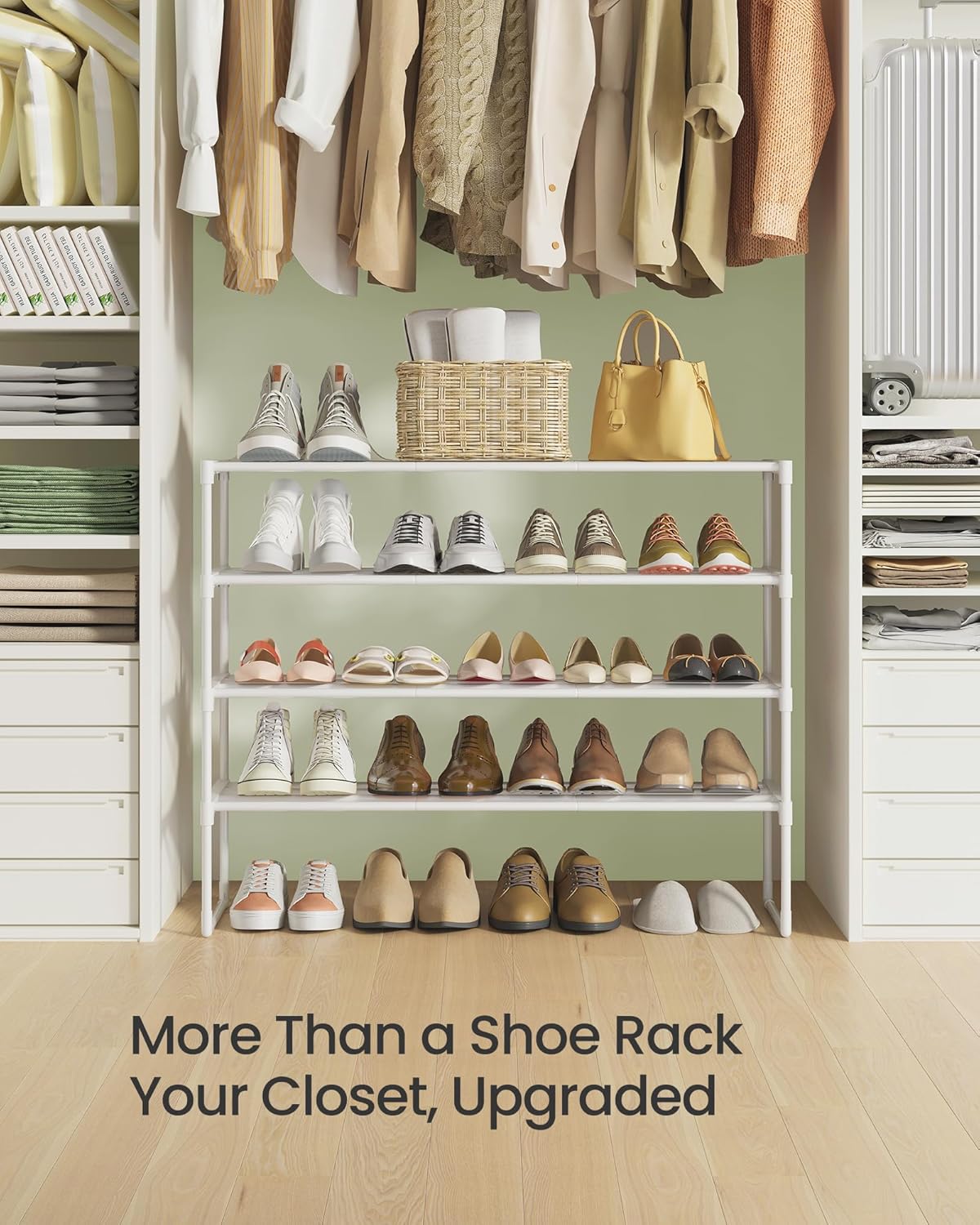 SONGMICS 4-Tier Shoe Rack - Stackable Metal Organizer for 20-25 Pairs | Pearl White, 11.8 x 36.2 x 29.1 Inches