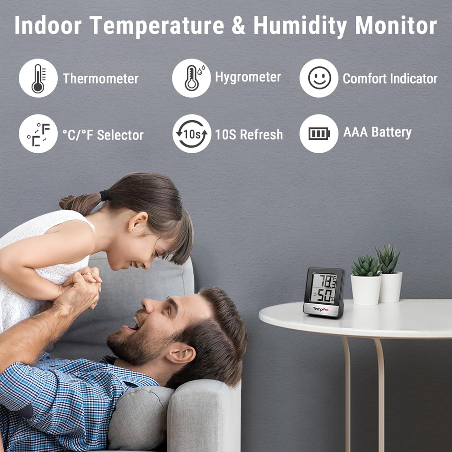 TempPro TP49 Digital Hygrometer - Accurate Indoor Thermometer & Humidity Monitor | Compact Design