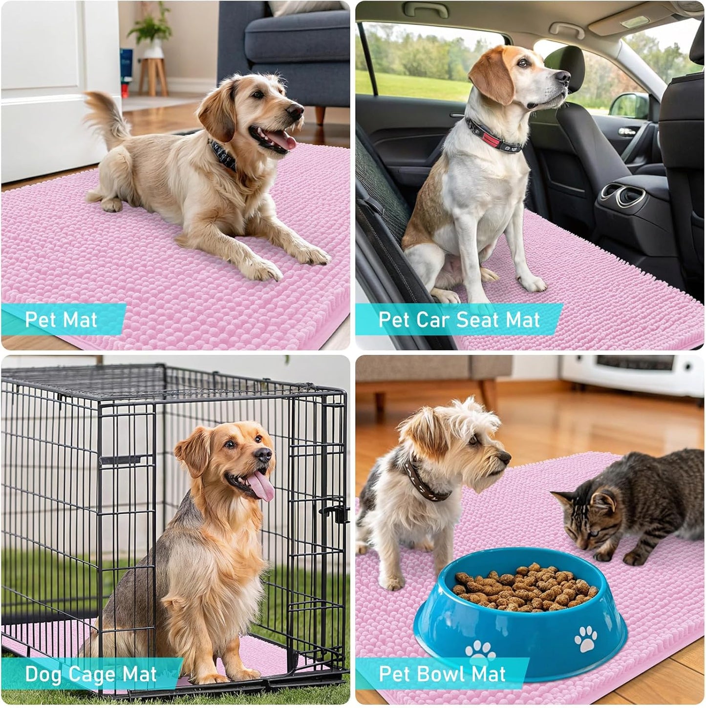 OLANLY Dog Door Mat - Absorbent Non-Slip Chenille Mat for Muddy Paws | 70x46, Quick Dry, Pink