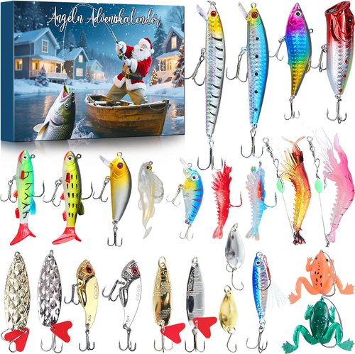 Fishing Lure Advent Calendar 2025 - 24 Days of Fishing Gifts for Adults & Teens | Perfect Christmas Countdown