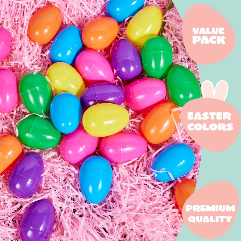 JOYIN 3.15" Easter Eggs, Fillable Plastic Eggs Empty Colorful Bright Eggshells with Hinge for Easter Hunt, Filling Treats, Party Favor, Basket Stuffers, Classroom Prize Supplies, 50 PCS