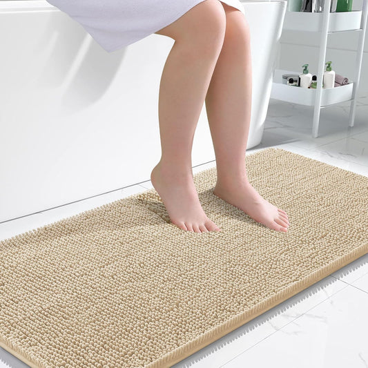 OLANLY Bathroom Runner Rugs - Extra Soft Chenille Bath Mats | 47x24, Quick Dry, Machine Washable, Beige