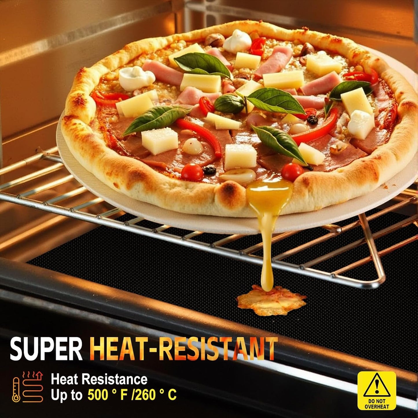 Skiennix Oven Liners - 2 Pack Heavy Duty Non-Stick Mats | 17"x25" Reusable & Heat Resistant, BPA/PFOA Free (Black)