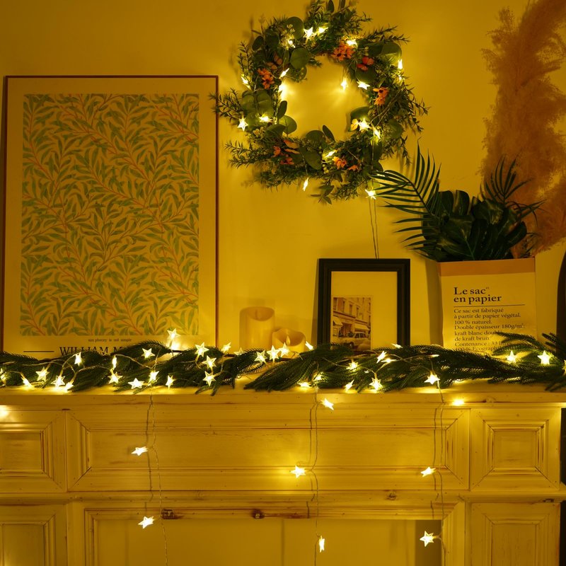 Star String Lights Twinkle Lights Battery Operated, 17 ft 50 LEDs Classroom Decor Fairy Lights, String Lights Battery Powered for Kids Bedroom Wedding Mantel Patio Dorm Decor, Warm White