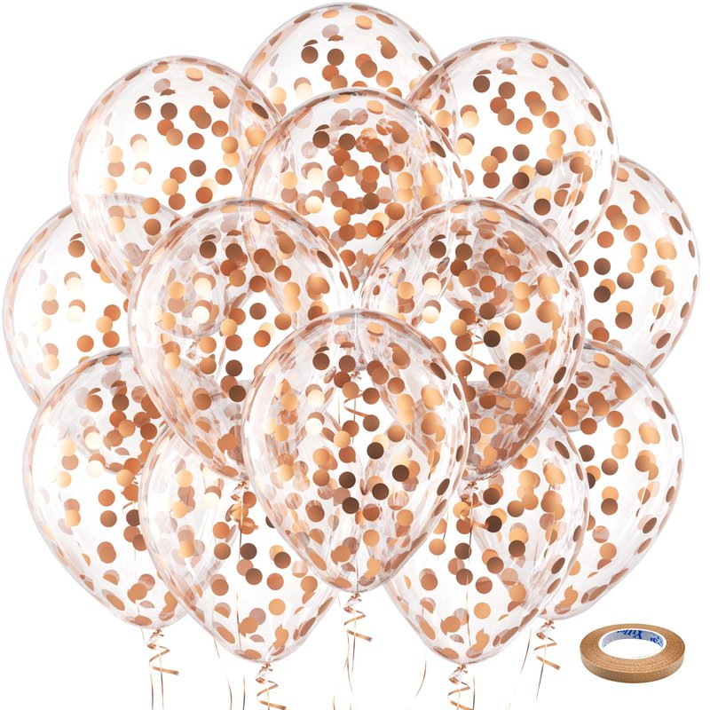 Bezente Rose Gold Confetti Latex Balloons - 60 Pack 12 inch Helium Rose Gold Confetti Balloons for Wedding Birthday Anniversary Bridal Shower Party Decorations